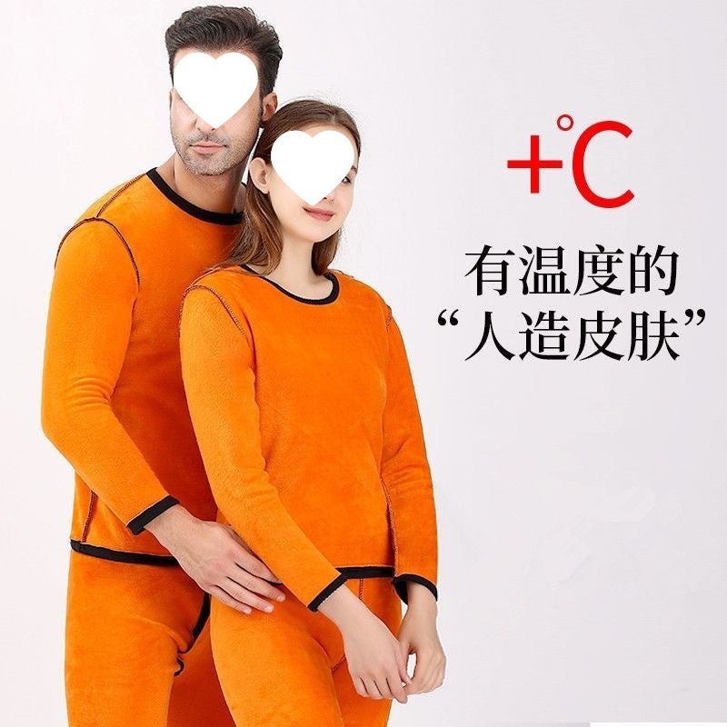 New Velvet Thermal Underwear Men'S And Women'S Fleece-Lined Thickened Single Layer Middle-Aged And Elderly Autumn Clothes And Pants Plus Size Cold-Proof Couple'S Suit - Image 4