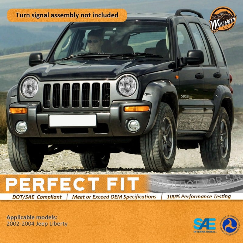 WEELMOTO مجموعة مصابيح WEELMOTO لجهاز جيب ليبرتي 2002 2003 2004، متوافقة مع مصابيح هالوجين 02 03 04 بغطاء كروم، مجموعة استبدال لمصابيح السائق والراكب - Image 2