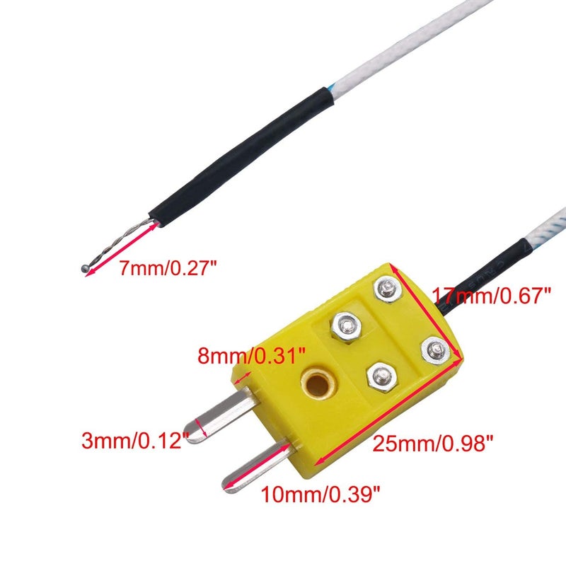 Taiss 5pcs 3M K-Type Connector Thermocouple Temperature Sensor Measure Range -50~350°C - Image 2
