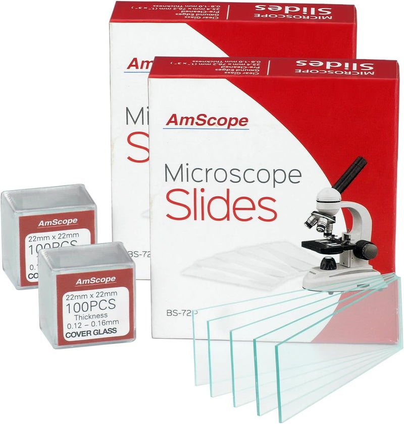 AmScope AmScope BS144P200S22 144 Blank Microscope Slides and 200 22x22mm Square Cover Glass Pre Cleaned Cover Glass  - Image 1