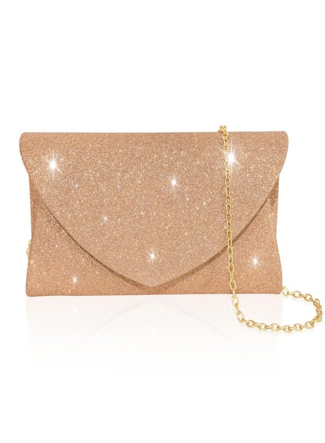 Toptime Clutch Purses for Women, Glitter Envelope Evening Bag with Chain, Women Formal Clutch for Wedding Cocktail Prom (Rose Gold) - Image 1