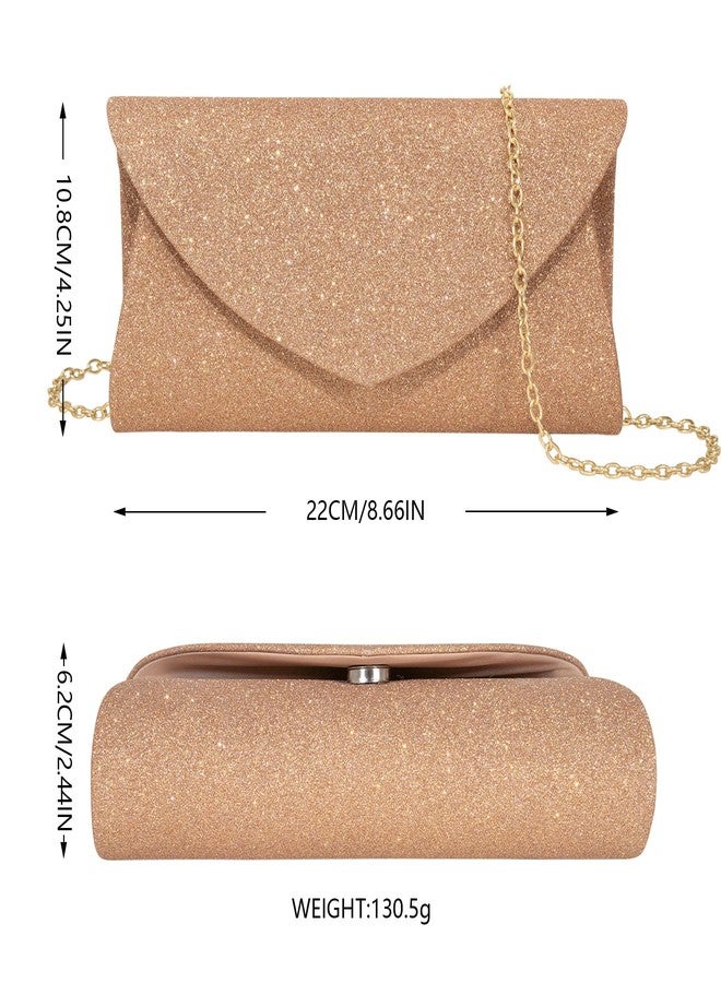 Toptime Clutch Purses for Women, Glitter Envelope Evening Bag with Chain, Women Formal Clutch for Wedding Cocktail Prom (Rose Gold) - Image 2