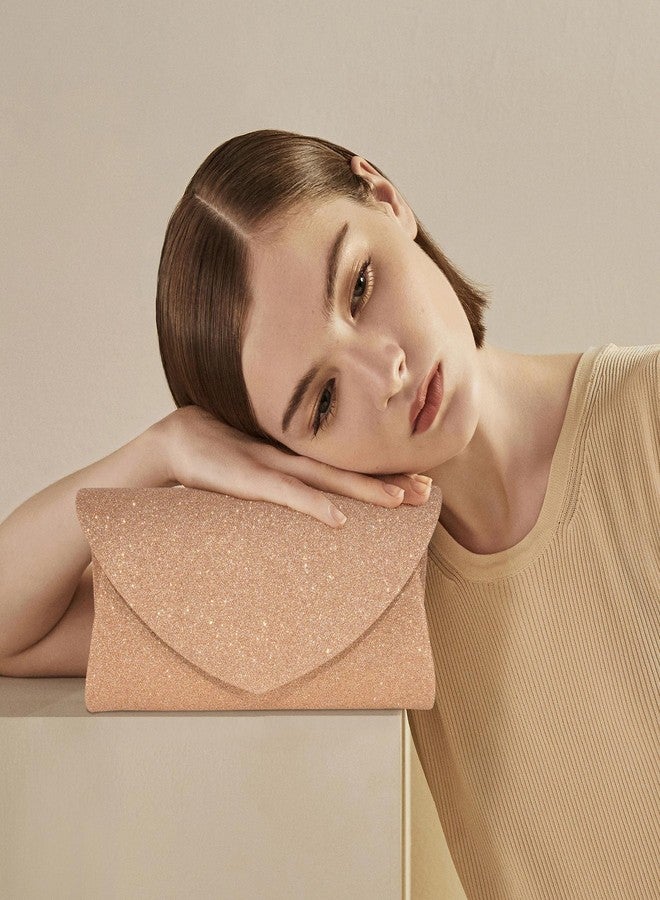 Toptime Clutch Purses for Women, Glitter Envelope Evening Bag with Chain, Women Formal Clutch for Wedding Cocktail Prom (Rose Gold) - Image 3