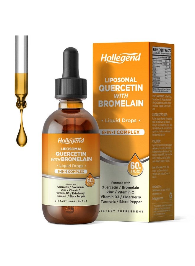 Hollegend قطرات سائلة من كيرسيتين ليبوسومال مع بروميلين، 8 في 1 مكملات كيرسيتين عضوية 1000 ملغ مع بروميلين 500 ملغ، فيتامين C، D3، زنك، توت البلسان، كركم لصحة المناعة والجهاز التنفسي، 2 أونصة سائلة - Image 1