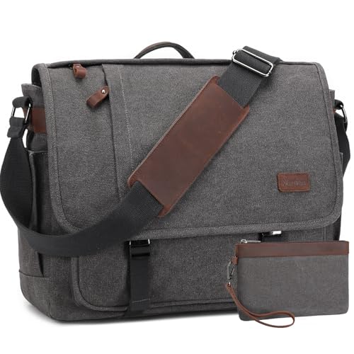 NerIion Nerlion Messenger Bag for Men 17-17.3 Inch Laptop Bag Canvas Water-resistant Computer Bag Shoulder Bag Work Briefcase Bookbag for College (Gray) - Image 1