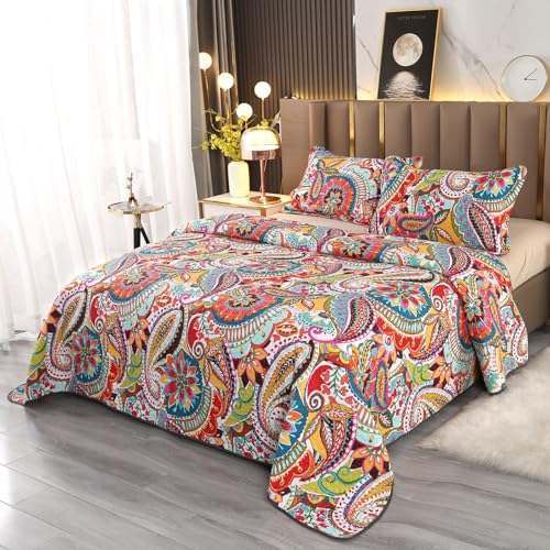Qucover 100% Cotton Twin Quilt Set, 2 Piece Multicolor Paisley Boho Style Twin Bedspread with Pillow Shams, 68"x86" - Image 2