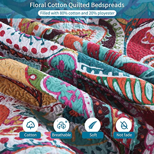Qucover 100% Cotton Twin Quilt Set, 2 Piece Multicolor Paisley Boho Style Twin Bedspread with Pillow Shams, 68"x86" - Image 3