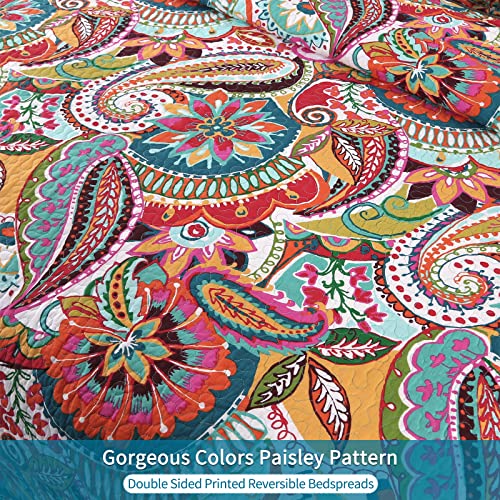 Qucover 100% Cotton Twin Quilt Set, 2 Piece Multicolor Paisley Boho Style Twin Bedspread with Pillow Shams, 68"x86" - Image 4