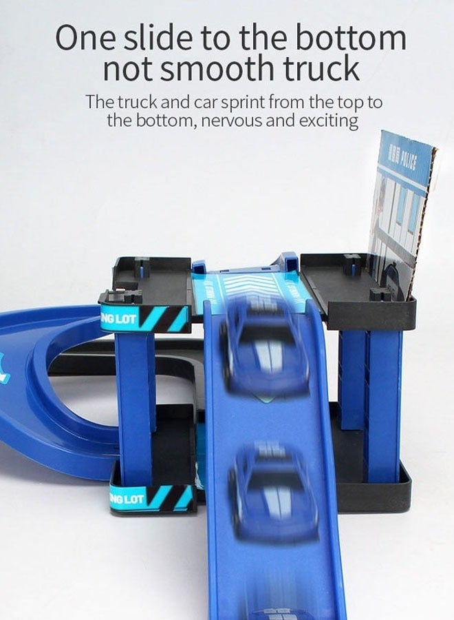 Police car Race Tracks Set With 4 Cars And Plenty Of Accessories, Kids Race Track Toys for Boys, Toddler Car Adventure Toys for Boys Girls, Puzzle Rail City Rescue Game Playset Preschool Educational Birthday Gifts for Kids（Blue）  - Image 5