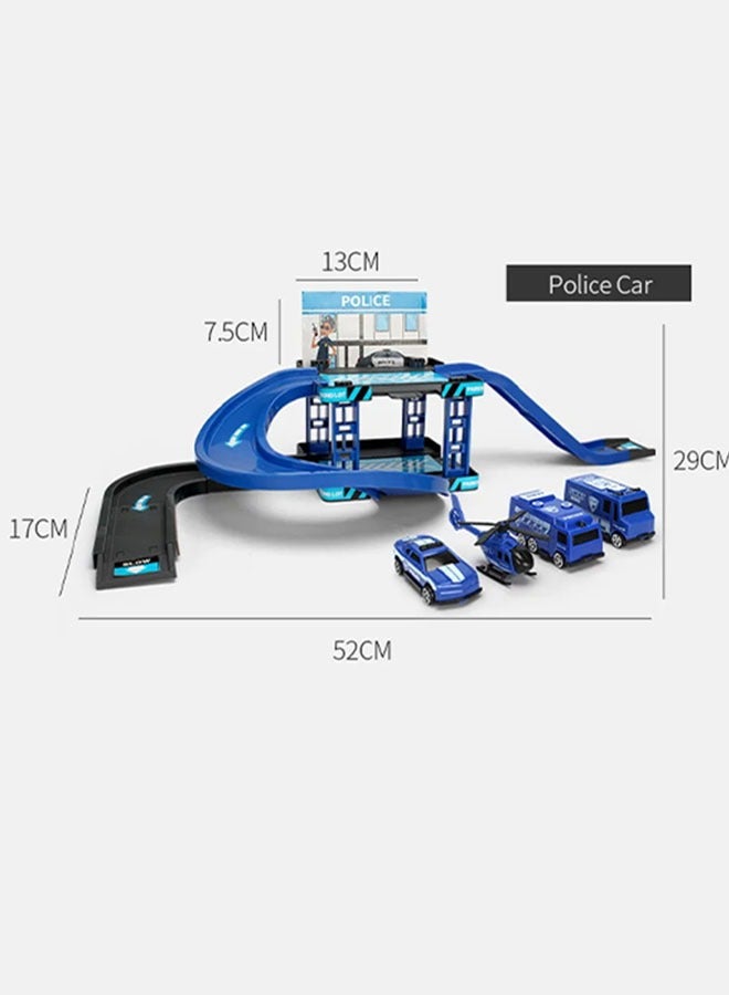 Police car Race Tracks Set With 4 Cars And Plenty Of Accessories, Kids Race Track Toys for Boys, Toddler Car Adventure Toys for Boys Girls, Puzzle Rail City Rescue Game Playset Preschool Educational Birthday Gifts for Kids（Blue）  - Image 2