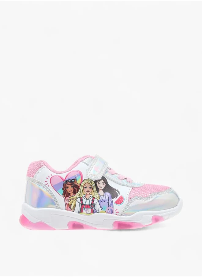 باربي Girls Printed Light-Up Sneakers With Hook And Loop Closure