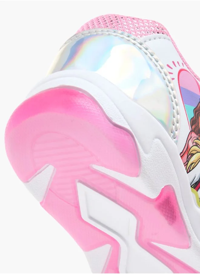باربي Girls Printed Light-Up Sneakers With Hook And Loop Closure