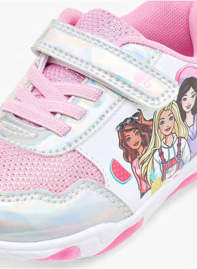 باربي Girls Printed Light-Up Sneakers With Hook And Loop Closure
