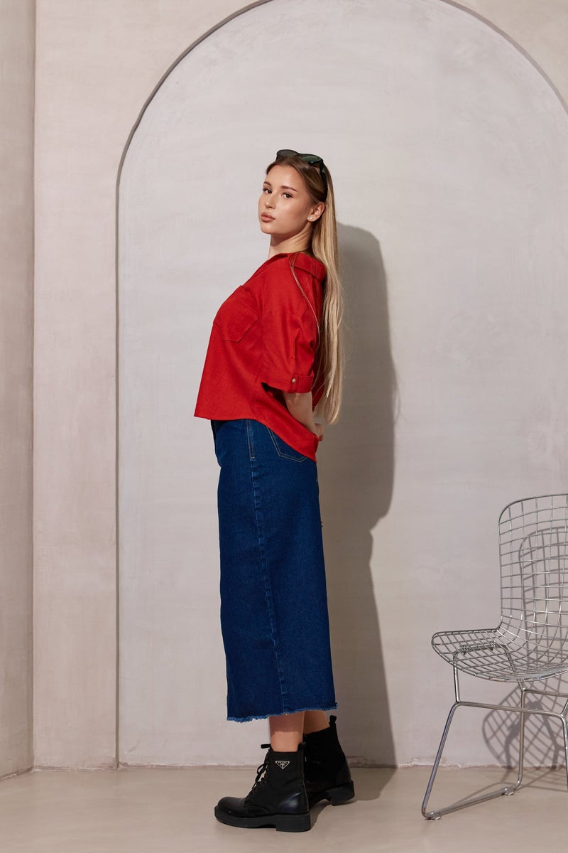 Virgio Solid Linen Collared Shirt With Boxy Fit for Women - Image 2