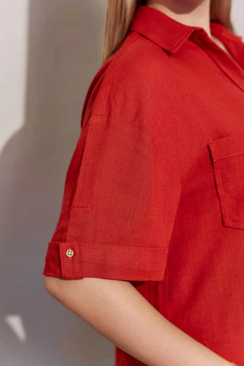 Virgio  Solid Linen Collared Shirt With Boxy Fit for Women for Women | Best Price UAE