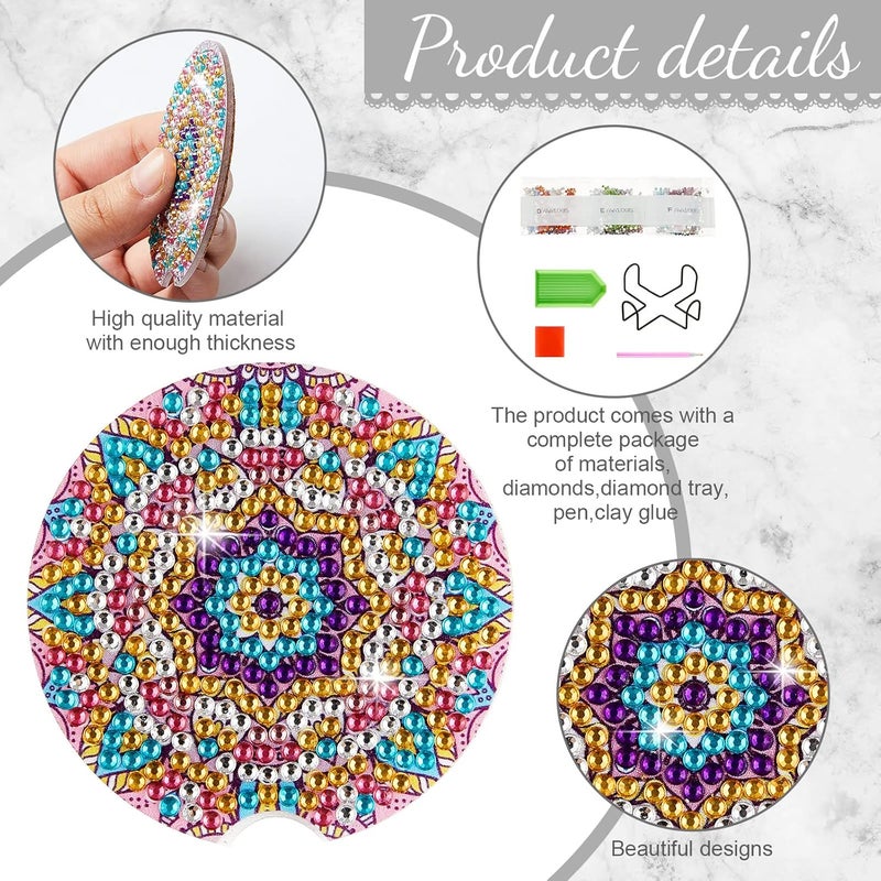 Kajaia 8 Pcs Diamond car Coasters DIY Mandala Car Painting Coasters Mandala Diamond Art and Crafts Projects Kits with Gem for Adult Beginner - Image 4