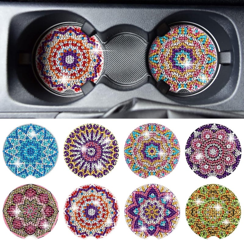 Kajaia 8 Pcs Diamond car Coasters DIY Mandala Car Painting Coasters Mandala Diamond Art and Crafts Projects Kits with Gem for Adult Beginner - Image 1