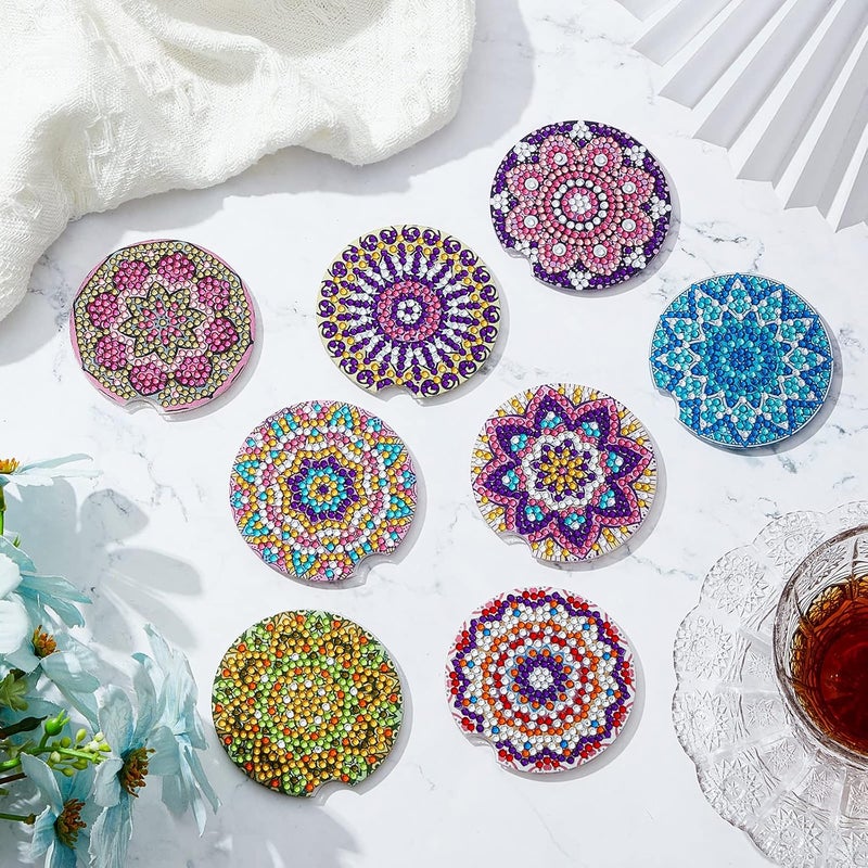 Kajaia 8 Pcs Diamond car Coasters DIY Mandala Car Painting Coasters Mandala Diamond Art and Crafts Projects Kits with Gem for Adult Beginner - Image 3