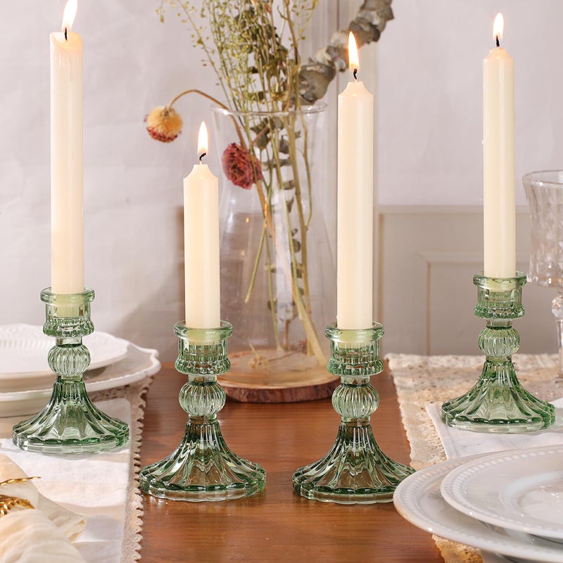 DARJEN 12PCS Green Candlestick Holders Set- 4" H Taper Candle Holders, Glass Candle Holders Bulk for Wedding, Party, Home Table Centerpieces, Festival Gifts & Windowsill Decor - Image 4