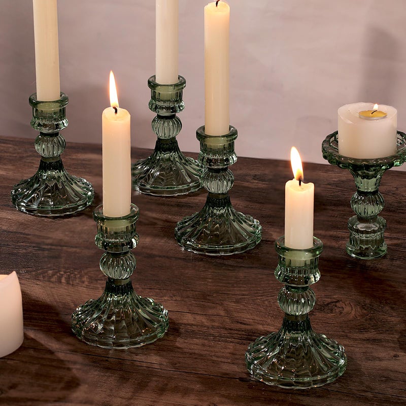 DARJEN 12PCS Green Candlestick Holders Set- 4" H Taper Candle Holders, Glass Candle Holders Bulk for Wedding, Party, Home Table Centerpieces, Festival Gifts & Windowsill Decor - Image 5