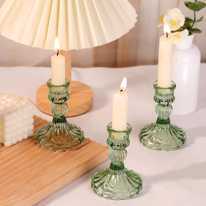 DARJEN 12PCS Green Candlestick Holders Set- 4" H Taper Candle Holders, Glass Candle Holders Bulk for Wedding, Party, Home Table Centerpieces, Festival Gifts & Windowsill Decor - Image 3