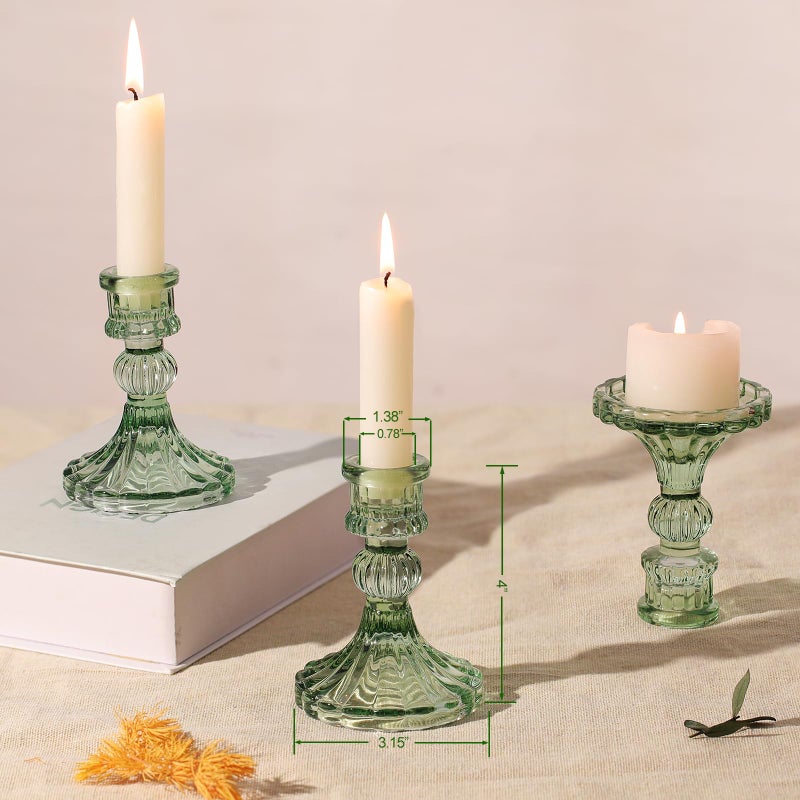 DARJEN 12PCS Green Candlestick Holders Set- 4" H Taper Candle Holders, Glass Candle Holders Bulk for Wedding, Party, Home Table Centerpieces, Festival Gifts & Windowsill Decor - Image 2