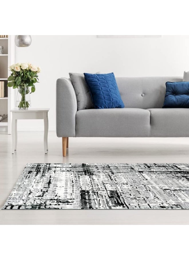 HANDPICKED FURNITURE Abstract Grey Rectangular Carpet Ultra Soft Area Carpets For Bed Room Living Room And Dining Room Anti-Slip Floor Carpets Easy To Clean Made In Turkey  - Image 1
