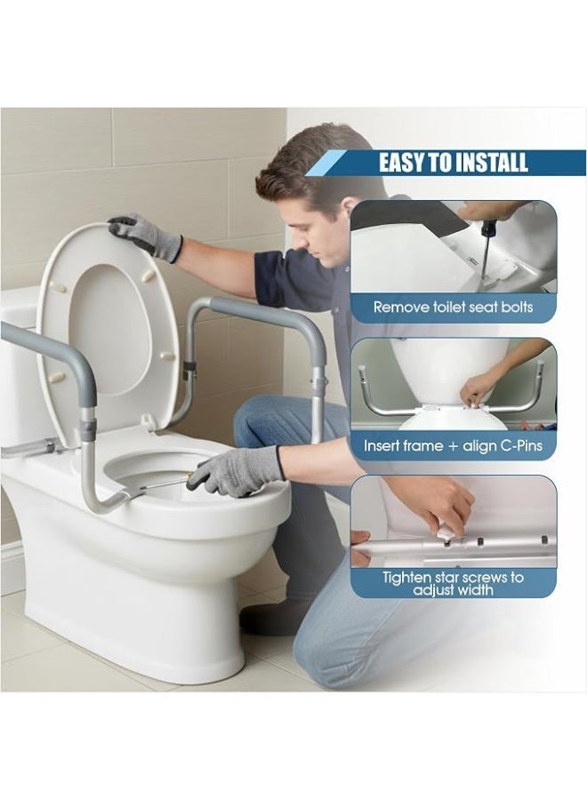 Toilet seat safety bar for the elderly, adjustable aluminum armrest support frame - Image 4