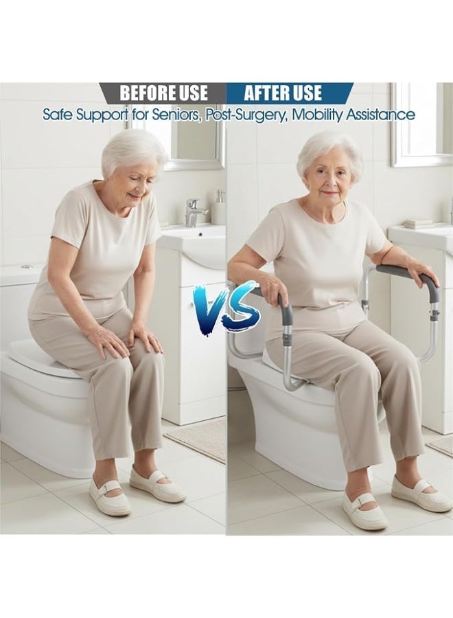Toilet seat safety bar for the elderly, adjustable aluminum armrest support frame - Image 2