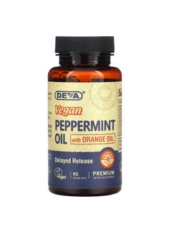 ديفا زيت النعناع النباتي الفاخر من DEVA Nutrition مع زيت البرتقال، إطلاق ممتد، 90 كبسولة، عبوة واحدة 
