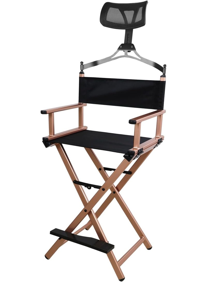 Meishida Foldable Director Chair, Lightweight Aluminum Portable Makeup Artist Chair, for Bedroom, Studio, Salon and Outdoor Activities With headrest (Rose Gold) - Image 1