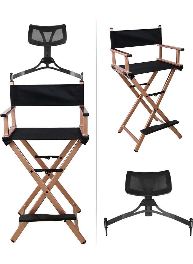 Meishida Foldable Director Chair, Lightweight Aluminum Portable Makeup Artist Chair, for Bedroom, Studio, Salon and Outdoor Activities With headrest (Rose Gold) - Image 4
