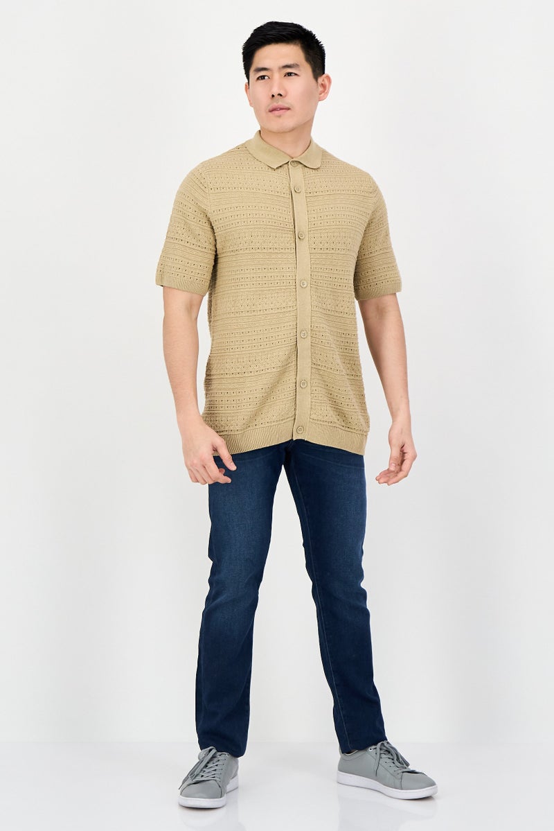 Threadbare Men Regular Fit Short Sleeve Eyelet Polo, Beige - Image 4