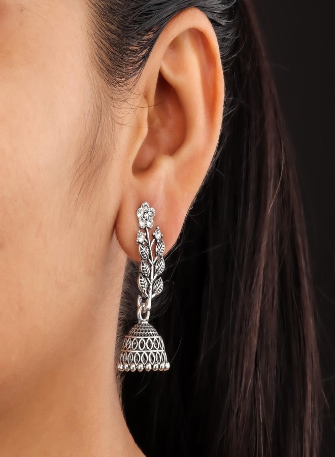DEW MAT Traditional Oxidised Silver Jhumka Earrings for women | girls fashion jhumka meenakari oxidised kundans flower Temple South Indian Traditional Ear rings Set stylish Big Jhumki Combo pack of 6. - Image 3