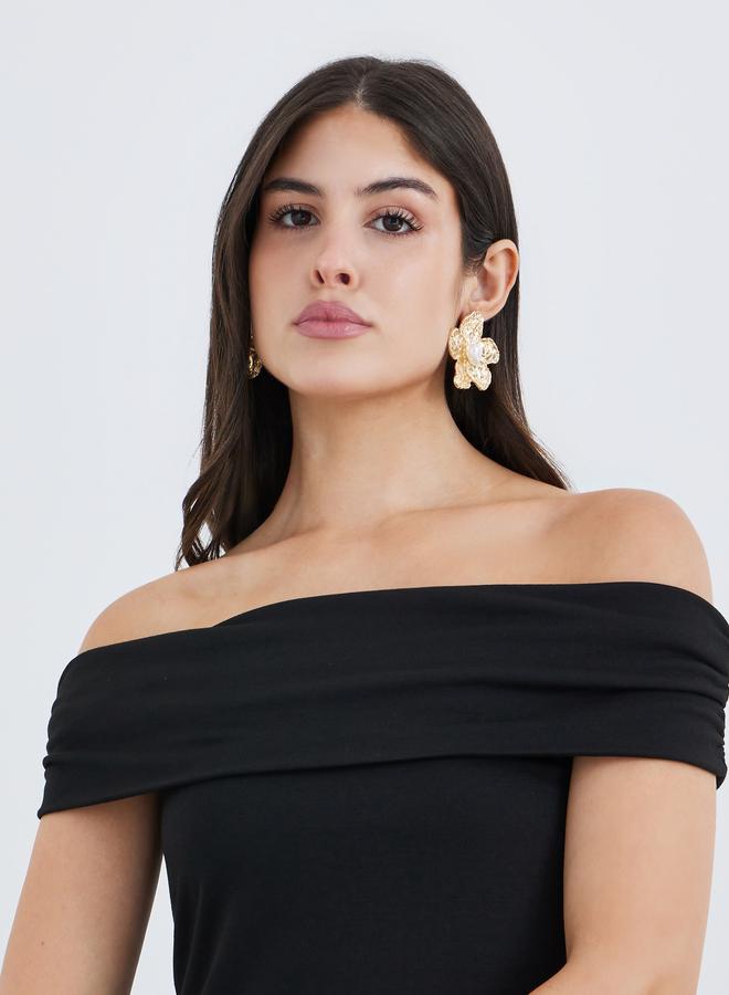Styli Plain Off Shoulder A-Line Midi Dress - Image 4