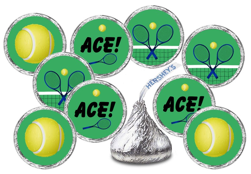 RokAPary 216 Sports Tennis Kisses Stickers Kisses Stickers for Birthday Party Baby Shower Wedding Graduation or Any Family Event Decorations Candy Not Included Made in USA