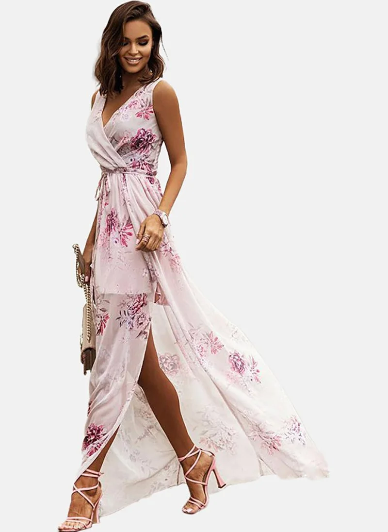 YUNIQEE Pink V Neck Sleeveless Maxi Dress