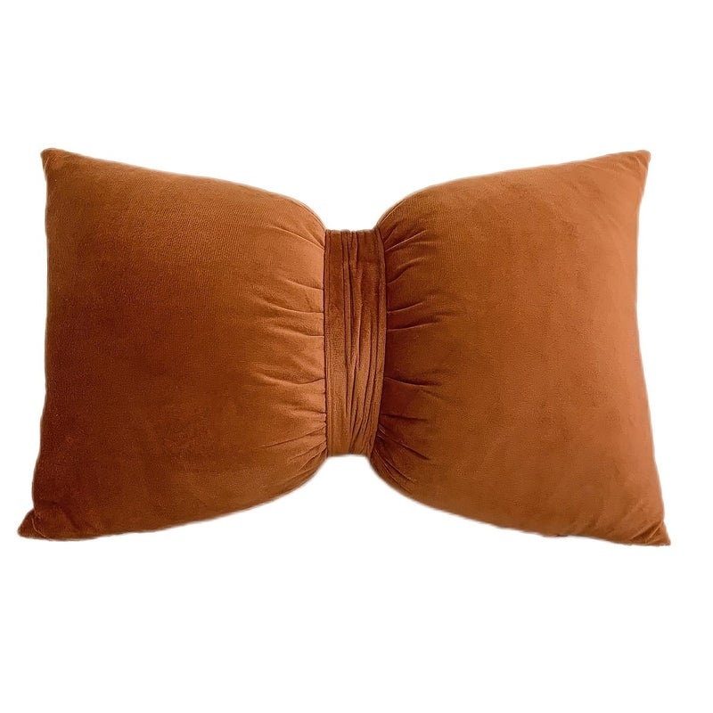Velvet Bow Pillowcase 20 X 14 Inches Black Waist Pillow with Bow Decor for Bed Sofa Holiday Outdoor Car Home Decoration Without Pillow Inserts - Image 2