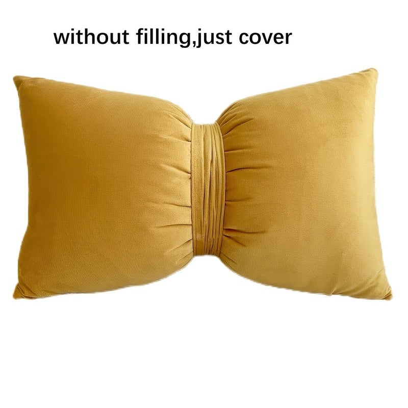 Velvet Bow Pillowcase 20 X 14 Inches Black Waist Pillow with Bow Decor for Bed Sofa Holiday Outdoor Car Home Decoration Without Pillow Inserts - Image 1