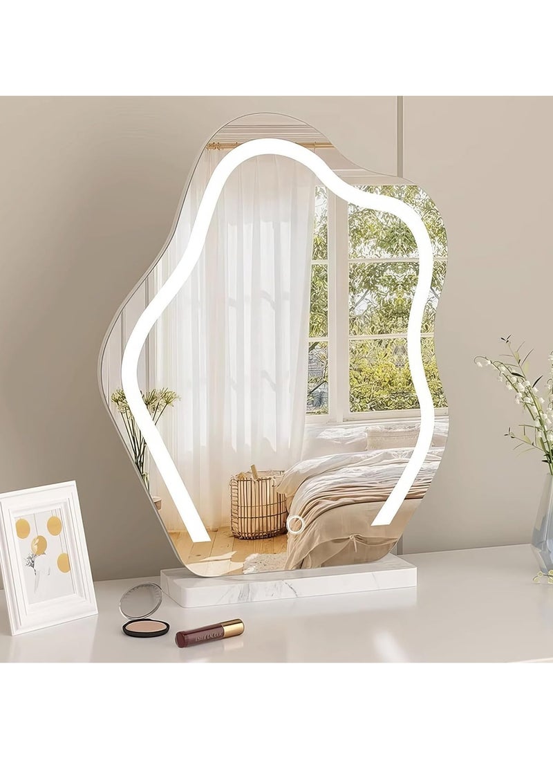 XiuWoo Large Personalized Smart Touch Control Electric Tabletop Makeup Mirror, Vanity Mirror with Three Color Lighting Modes, Marble Base for Makeup Desk, Bedroom, Dressing Room  - Image 1