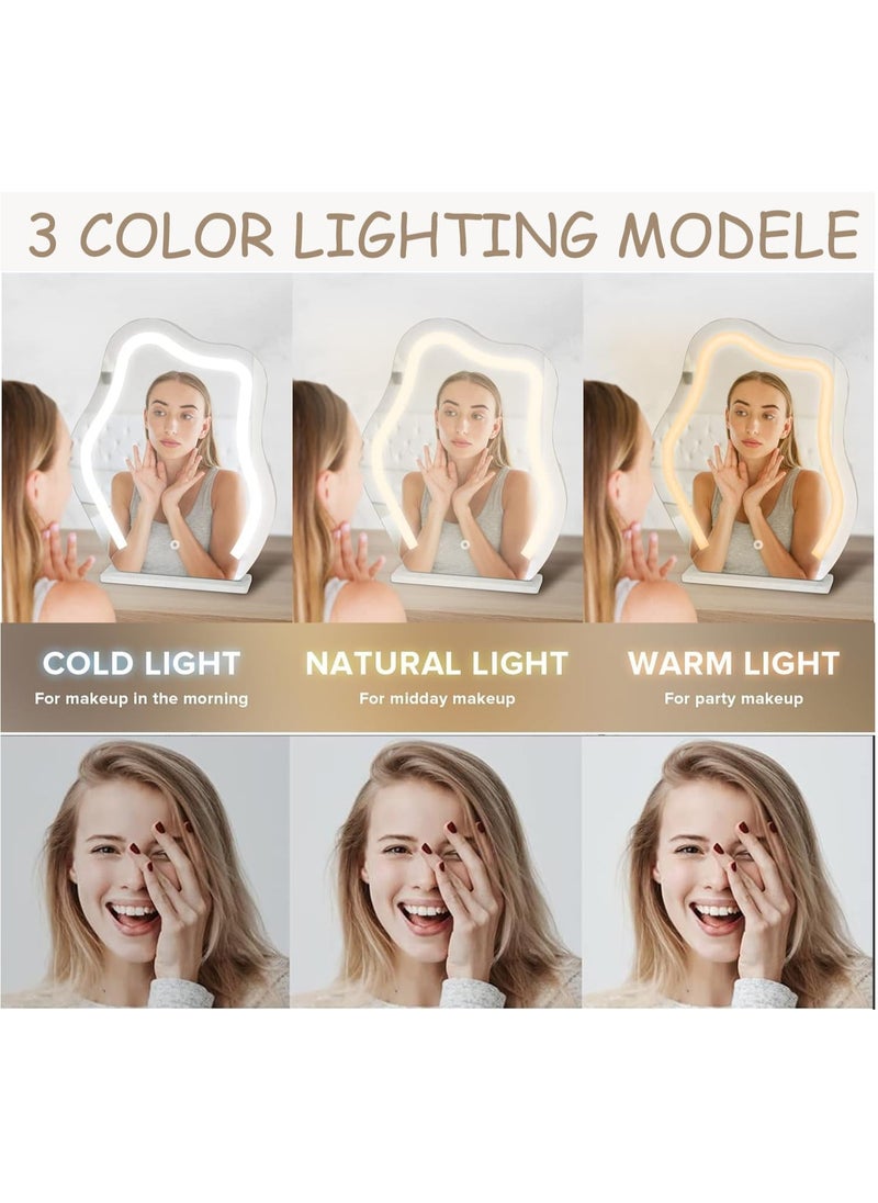 XiuWoo Large Personalized Smart Touch Control Electric Tabletop Makeup Mirror, Vanity Mirror with Three Color Lighting Modes, Marble Base for Makeup Desk, Bedroom, Dressing Room  - Image 2