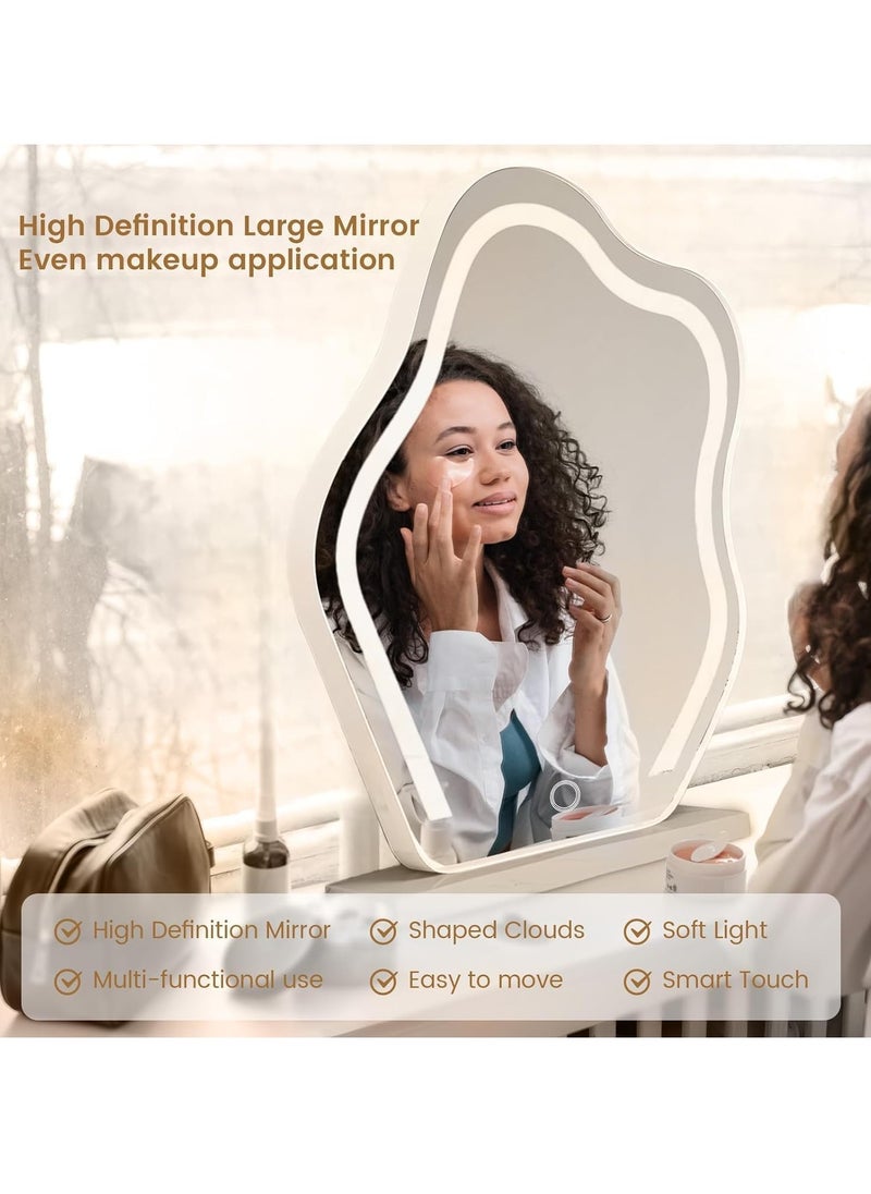 XiuWoo Large Personalized Smart Touch Control Electric Tabletop Makeup Mirror, Vanity Mirror with Three Color Lighting Modes, Marble Base for Makeup Desk, Bedroom, Dressing Room  - Image 3