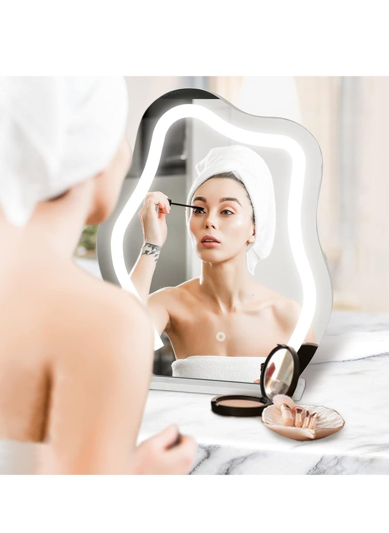 XiuWoo Large Personalized Smart Touch Control Electric Tabletop Makeup Mirror, Vanity Mirror with Three Color Lighting Modes, Marble Base for Makeup Desk, Bedroom, Dressing Room  - Image 4