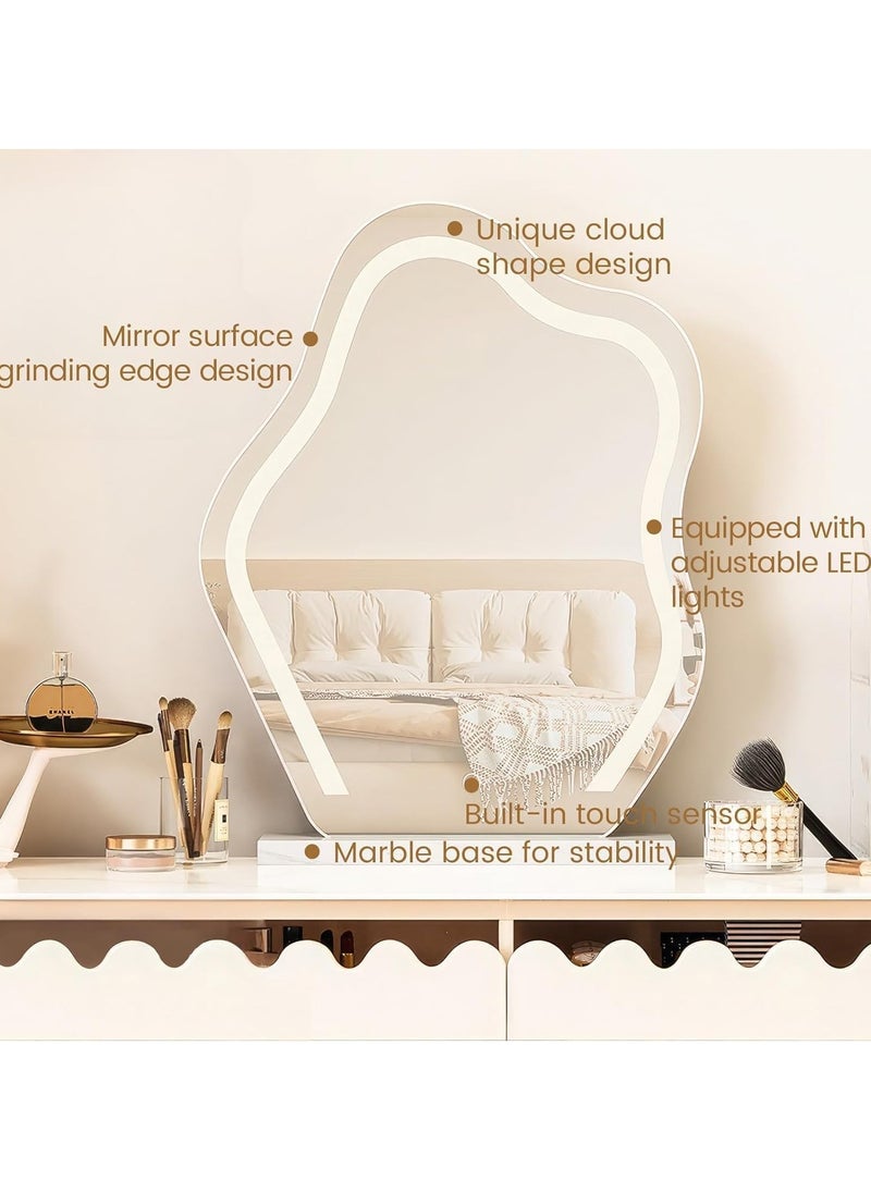 XiuWoo Large Personalized Smart Touch Control Electric Tabletop Makeup Mirror, Vanity Mirror with Three Color Lighting Modes, Marble Base for Makeup Desk, Bedroom, Dressing Room  - Image 5