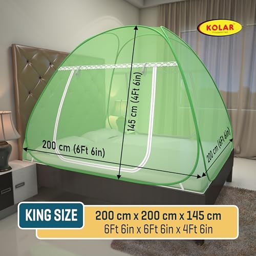 Kolar Mosquito Net for Double Bed, 6.5x6.5 Feet Premium Double Bed Machardani, Strong and Durable, Tent Type, Foldable, Corrosion Resistant, King Size, Full Green - Image 2