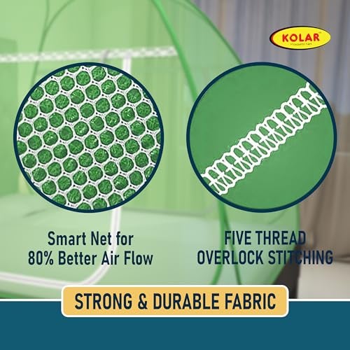 Kolar Mosquito Net for Double Bed, 6.5x6.5 Feet Premium Double Bed Machardani, Strong and Durable, Tent Type, Foldable, Corrosion Resistant, King Size, Full Green - Image 5