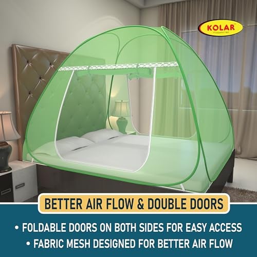 Kolar Mosquito Net for Double Bed, 6.5x6.5 Feet Premium Double Bed Machardani, Strong and Durable, Tent Type, Foldable, Corrosion Resistant, King Size, Full Green - Image 3
