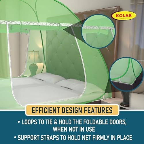 Kolar Mosquito Net for Double Bed, 6.5x6.5 Feet Premium Double Bed Machardani, Strong and Durable, Tent Type, Foldable, Corrosion Resistant, King Size, Full Green - Image 4