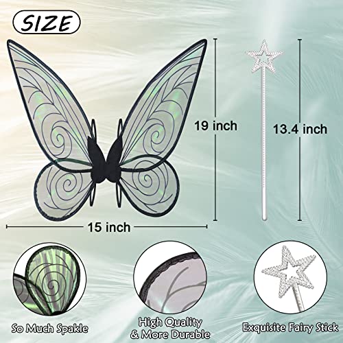 quescu Fairy Wings for Adults,Butterfly Wings for Girls,Angel Wings,Fairy Costume for Women Halloween Dress Up Party Favor (Black) - Image 2