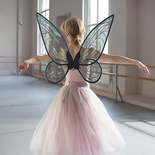 quescu Fairy Wings for Adults,Butterfly Wings for Girls,Angel Wings,Fairy Costume for Women Halloween Dress Up Party Favor (Black) - Image 4